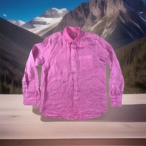 120‎ lLno shirt Men's XL Long Sleeve Button up Pink Linen Pocket 100% Linen